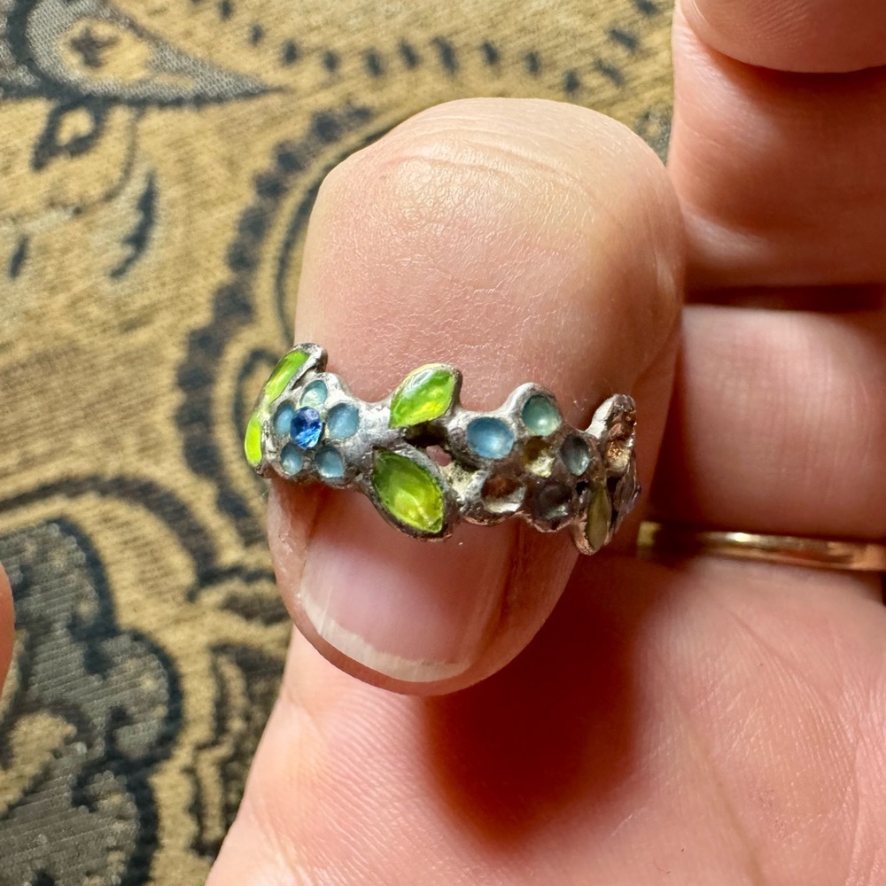 Vintage enamel, crystal ands silver ring